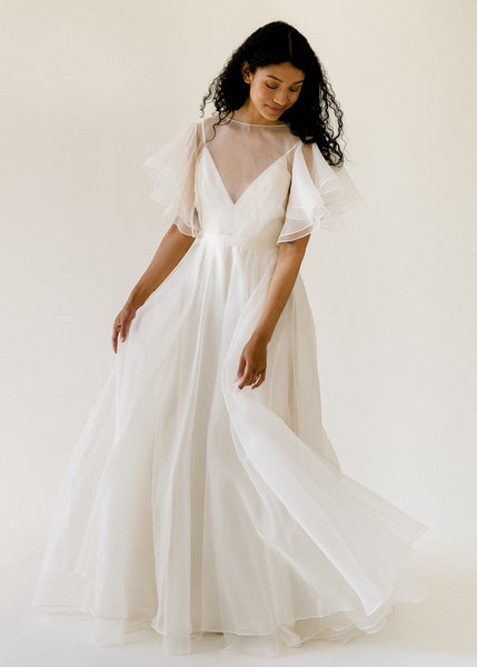 Flutter sleeve wedding outlet dress