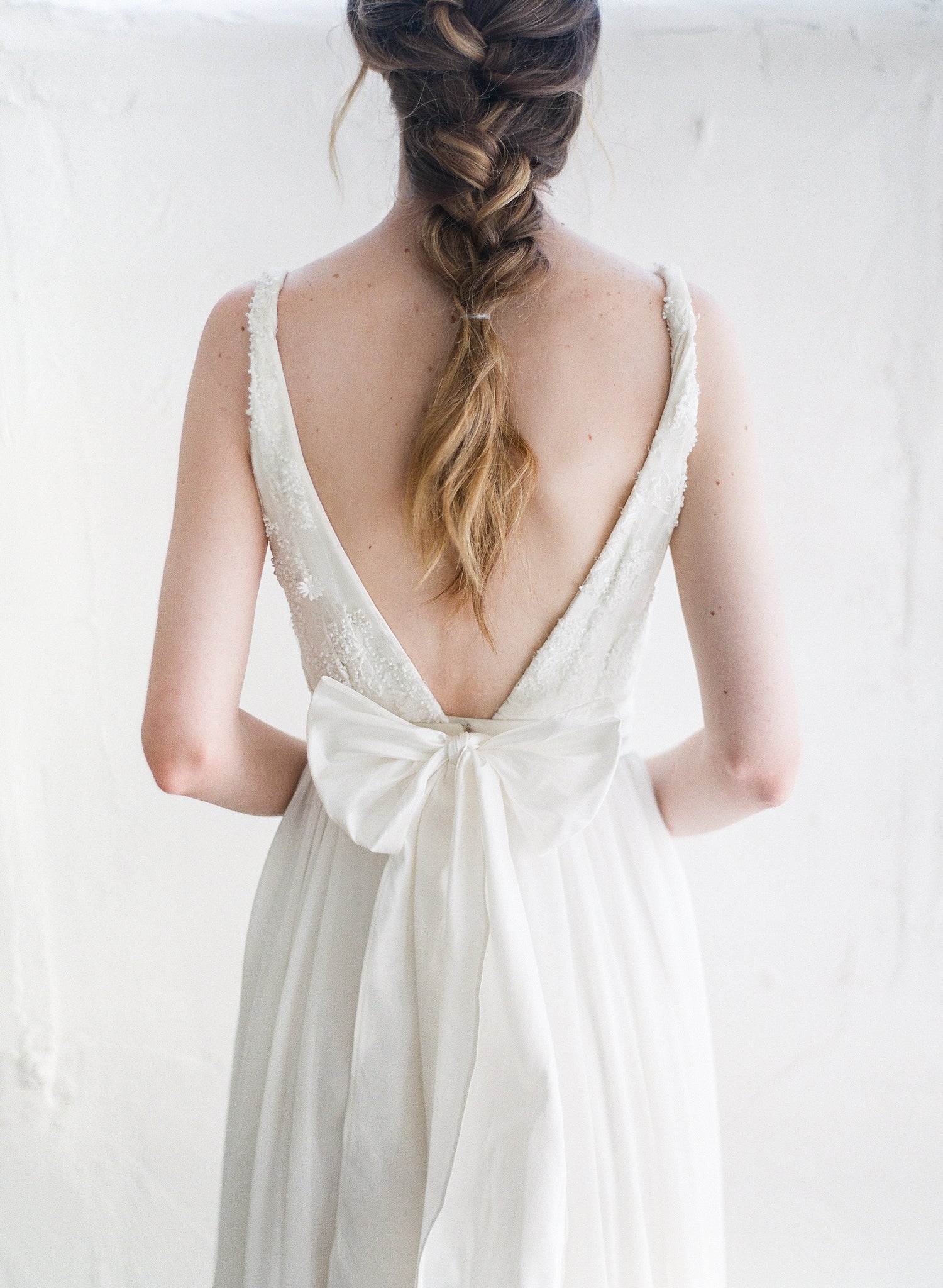 off-white silk sash for wedding dress